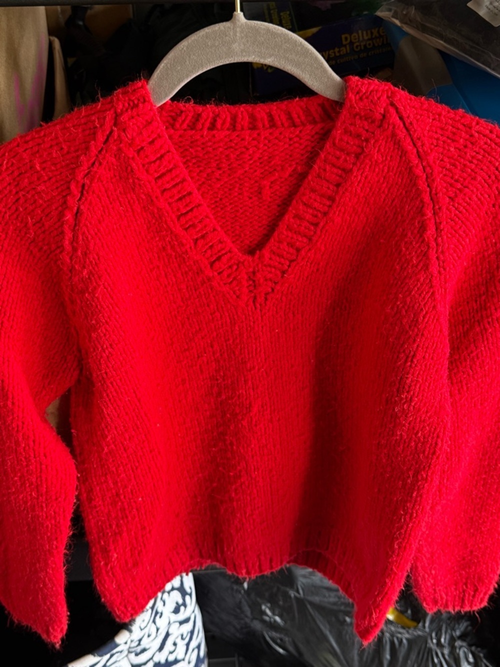 Vintage Bright Red V-Neck Sweater